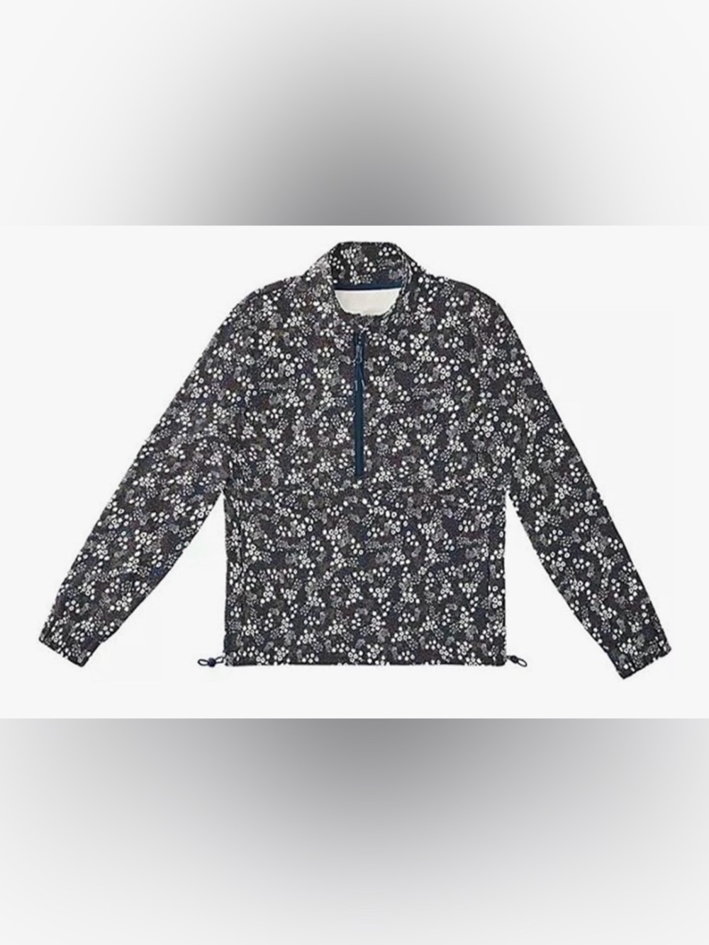 Floral Print Quarter-Zip Pullover Sweater - Black